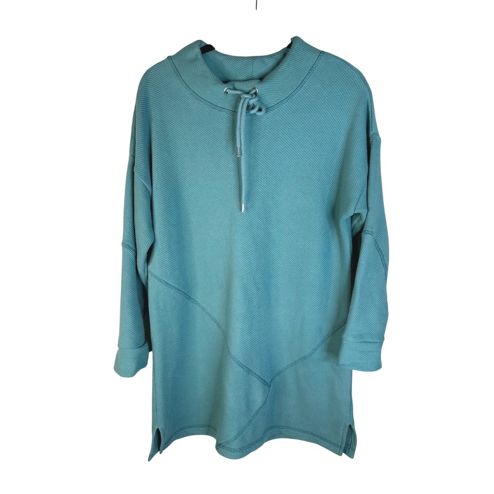 Soft Surroundings Women's‎ Teal Textured Waffle Knit Funnel Neck Tunic Dress L